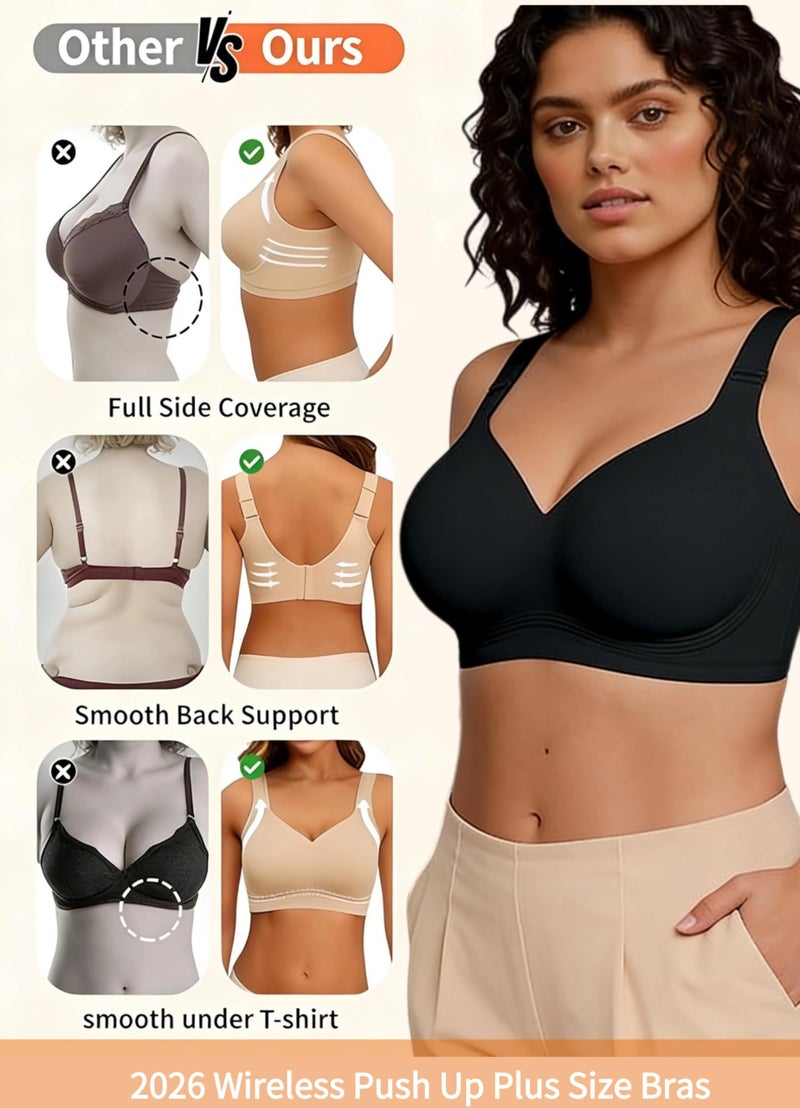 Dopheuor 2026 Wireless Seamless Jelly Plus Size Bras Comfortable No Underwire Supportive Full Coverage Everyday Bra for Older Women Black - Image 3