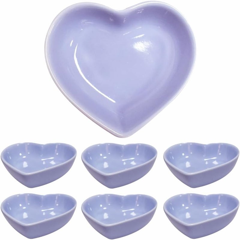 Lotatheta Light Purple 6 pcs Soy Sauce Dish Heart Shaped Porcelain Ceramic Dip Dipping Bowls 165 oz for Dinner Baking BBQ and Cooking - Image 1