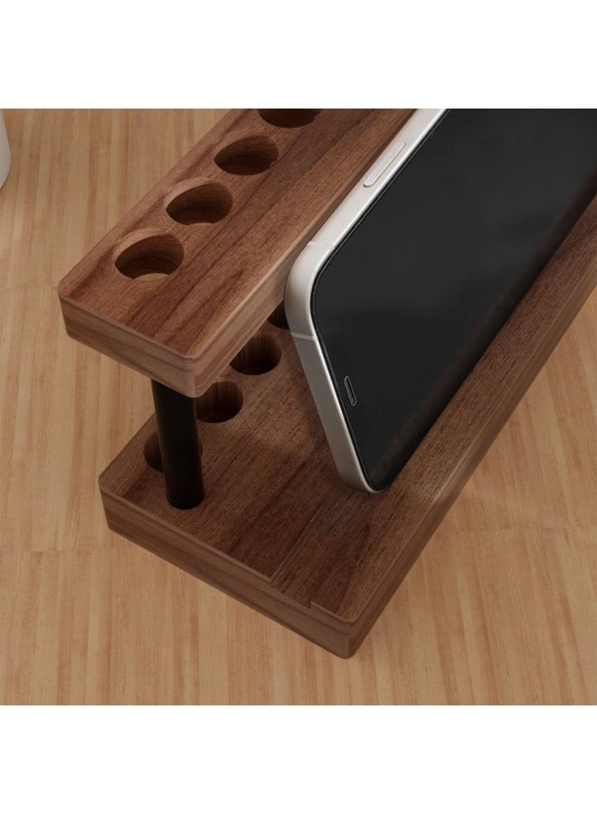 Pencil & Pen Holder for Desk, Solid Walnut Pen Display Stand with 9 Slots and Cell Phone Holder, Aesthetic Pen Organizer for Minimalist Office Desk Decor - Image 4