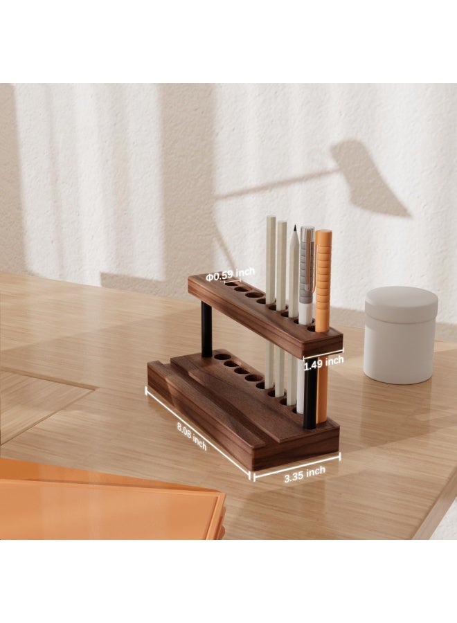 Pencil & Pen Holder for Desk, Solid Walnut Pen Display Stand with 9 Slots and Cell Phone Holder, Aesthetic Pen Organizer for Minimalist Office Desk Decor - Image 3