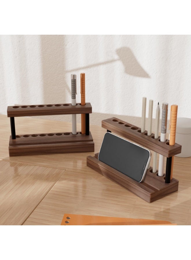 Pencil & Pen Holder for Desk, Solid Walnut Pen Display Stand with 9 Slots and Cell Phone Holder, Aesthetic Pen Organizer for Minimalist Office Desk Decor - Image 5