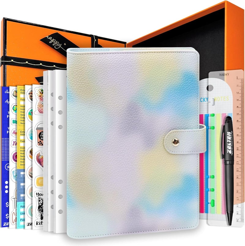 Zelten PU Leather Personal Notebook Planner with 80 Pages Loose-Leaf Papers 6 Holes Ring Binder Pen Holder Magnetic Buckle (Blue Dream, A5 Gift Box) - Image 1