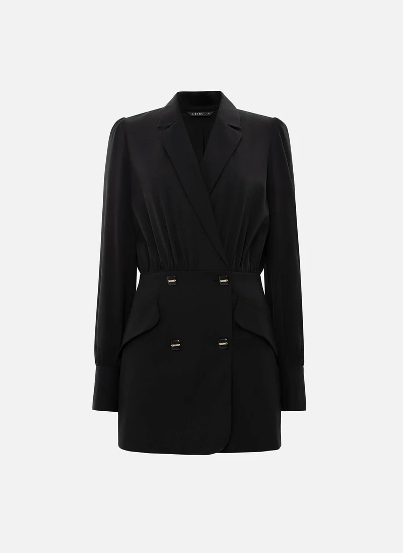 Lichi Combo mini dress with accent buttons on the skirt