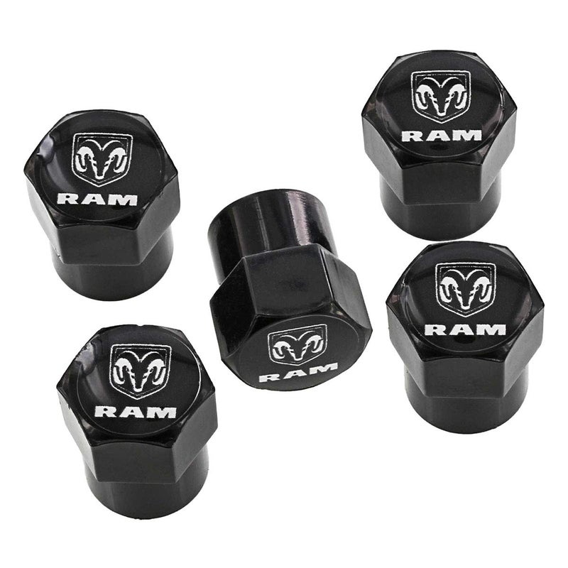 Dodge Ram Black Tire Valve Stem Caps Covers Pack of 5