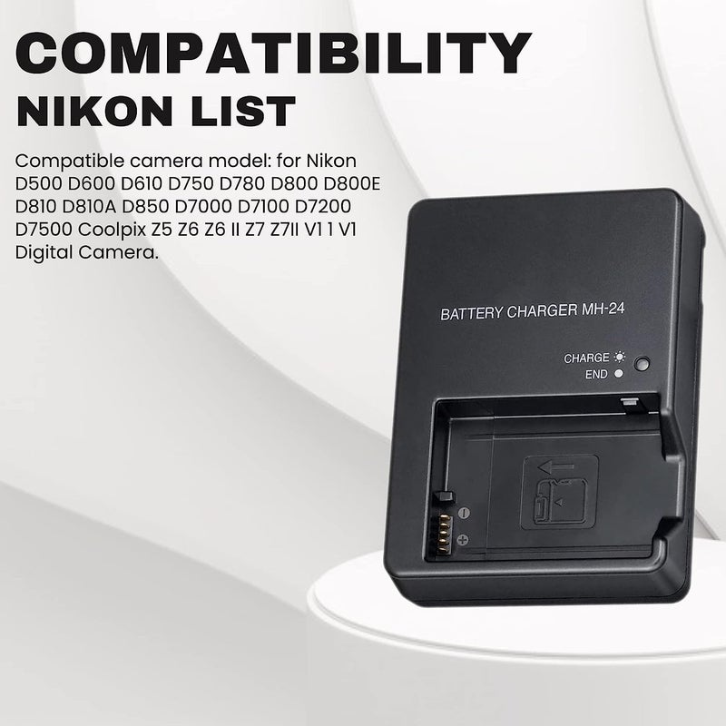 Schsteindar MH-24 Camera Battery Charger for Nikon: EN-EL14 EN-EL14A Wall Quick Charger D5100 D5200 D5300 D5500 D5600 D3100 D3200 D3300 D3400 D3500 P7000 P7100 P7700 P7800 with Cord - Image 2