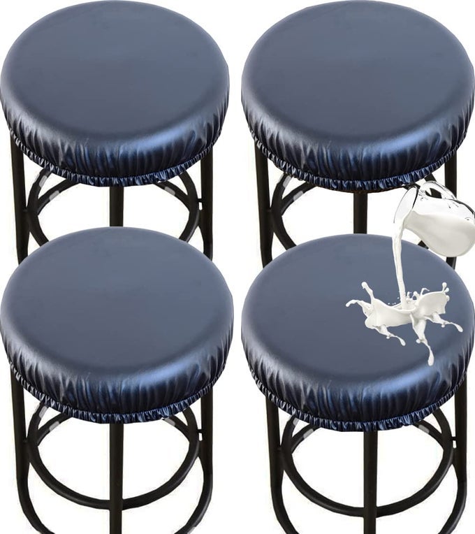 STOOL COVERS 4PCS WATERPROOF STRETCH PU ROUND BAR STOOL COVERS PROTECTIVE SEATING FOR 1217 INCH CHAIR WASHABLE SLIPCOVERS WITH ELASTIC BANDS BLACK