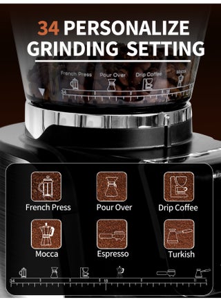 V60 Coffee Grinder Electric Conical Burr Mill 34 Grind Settings Stainless Steel Digital & Touch Display for Hand-drip Coffee Espresso Turkish V60 Coffee for Home Office Coffee Corner - view 2