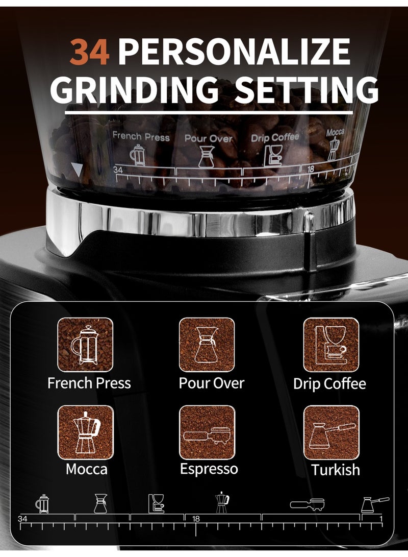 بريتيل مطحنة قهوة كهربائية مخروطية، سعة 1-8 أكواب، 34 كوبًا قابلة للتعديل، لتحضير قهوة الإسبريسو التركية V60، للاستخدام المنزلي والمكتبي، ركن القهوة - Image 2