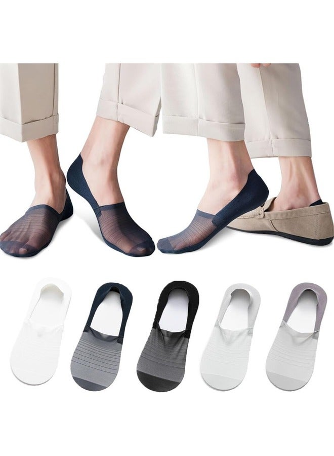 5 Pairs Invisible Ice Silk Breathable Socks, No Show Socks for Men Women,Hidden Ankle Sock,Soft Thin Low Cut Non Slip Socks for Flats Boat Sneaker Casual Invisible Short Flat Boat Line Sock，Men and Women One Size - Image 1