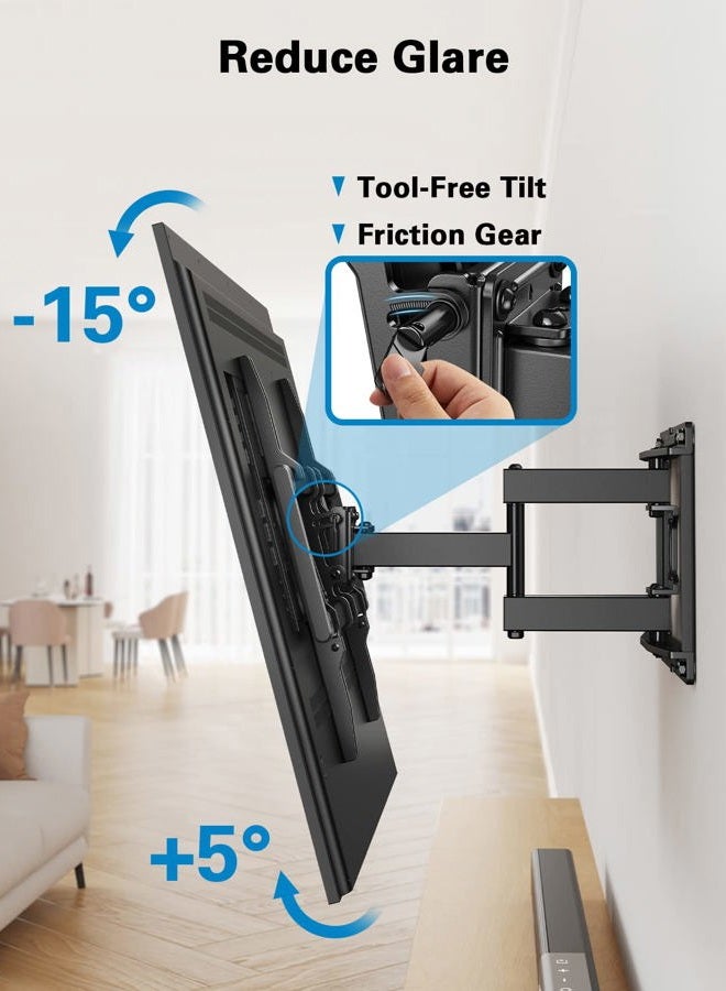Pipishell Full Motion TV Wall Mount for 40–82 inch TVs, Swivel TV Wall Mount with Smooth Dual Arms, Wall Bracket Fits Most 55+ 65+ 75+ TVs, Max VESA 600x400mm, Fits 12″/16″ Wood Studs, up to 110 lbs - Image 5