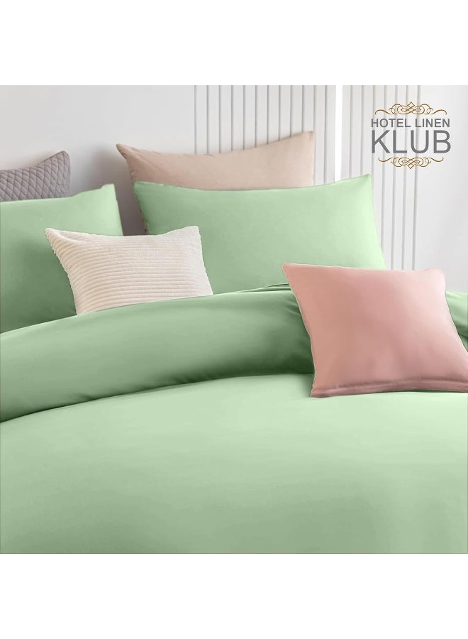 Hotel Linen Klub Double Duvet Cover 3PC Set - 350TC 100% Long Staple Cotton Sateen -Luxury Quality, Easy Button Closure, Size: 200x200cm + 2PC Pillow Sham 50 x 75+ 5cm, Sage Green