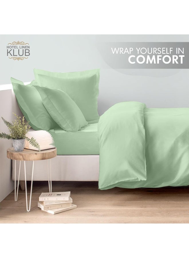 Hotel Linen Klub Double Duvet Cover 3PC Set - 350TC 100% Long Staple Cotton Sateen -Luxury Quality, Easy Button Closure, Size: 200x200cm + 2PC Pillow Sham 50 x 75+ 5cm, Sage Green