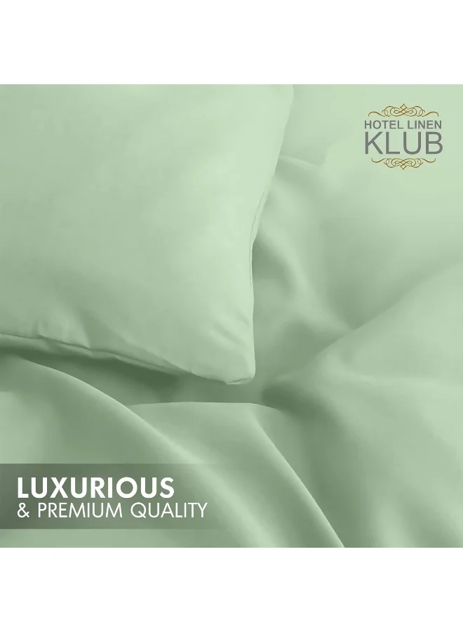 Hotel Linen Klub Hotel Linen Klub Double Duvet Cover 3PC Set - 350TC 100% Long Staple Cotton Sateen -Luxury Quality, Easy Button Closure, Size: 200x200cm + 2PC Pillow Sham 50 x 75+ 5cm, Sage Green