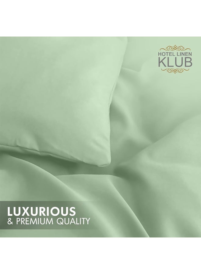 Hotel Linen Klub Double Duvet Cover 3PC Set - 350TC 100% Long Staple Cotton Sateen -Luxury Quality, Easy Button Closure, Size: 200x200cm + 2PC Pillow Sham 50 x 75+ 5cm, Sage Green