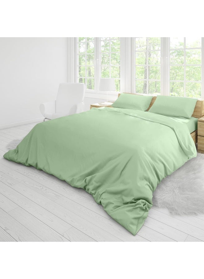 Hotel Linen Klub Double Duvet Cover 3PC Set - 350TC 100% Long Staple Cotton Sateen -Luxury Quality, Easy Button Closure, Size: 200x200cm + 2PC Pillow Sham 50 x 75+ 5cm, Sage Green
