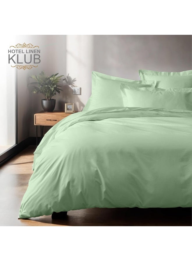 Hotel Linen Klub Double Duvet Cover 3PC Set - 350TC 100% Long Staple Cotton Sateen -Luxury Quality, Easy Button Closure, Size: 200x200cm + 2PC Pillow Sham 50 x 75+ 5cm, Sage Green
