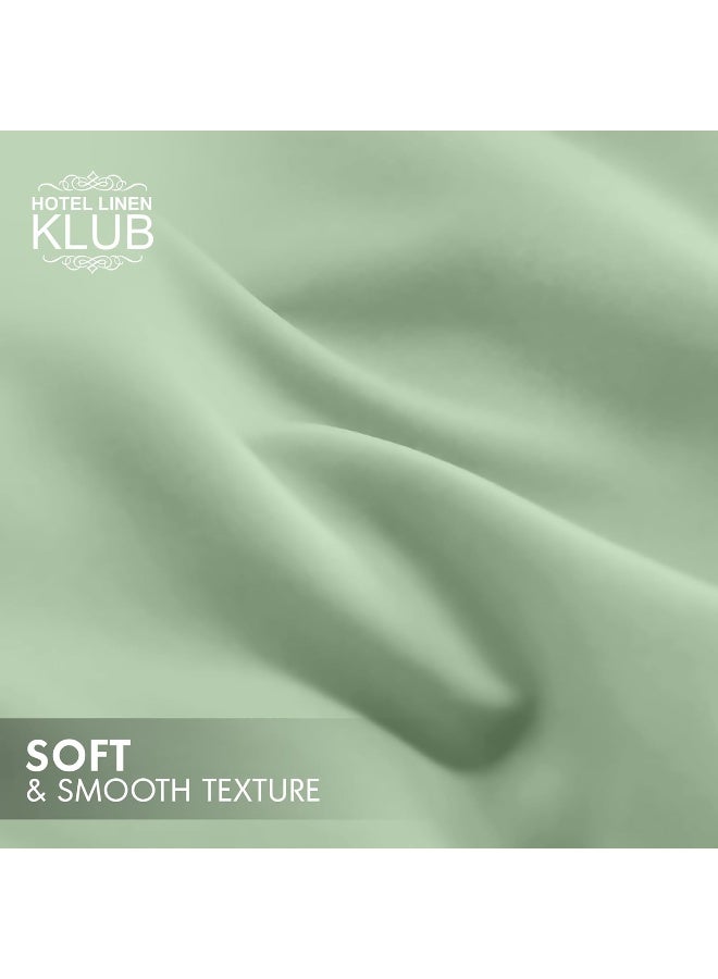 Hotel Linen Klub Double Duvet Cover 3PC Set - 350TC 100% Long Staple Cotton Sateen -Luxury Quality, Easy Button Closure, Size: 200x200cm + 2PC Pillow Sham 50 x 75+ 5cm, Sage Green