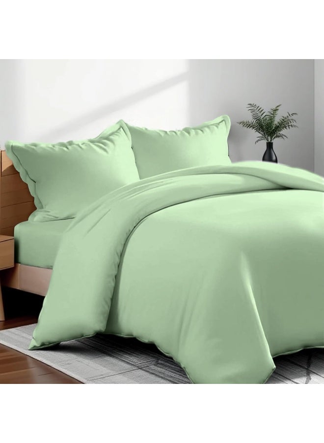 Hotel Linen Klub Double Duvet Cover 3PC Set - 350TC 100% Long Staple Cotton Sateen -Luxury Quality, Easy Button Closure, Size: 200x200cm + 2PC Pillow Sham 50 x 75+ 5cm, Sage Green