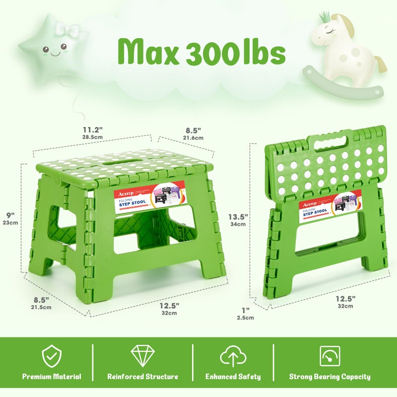 ACSTEP 9 Inch Folding Step Stool 300 LB Capacity Plastic Foldable Step Stools for Kids and Adults, Folding Stool Suitable for Kitchen, Stepping Stool with Handle Green Small Step Stool 1PC - Image 4