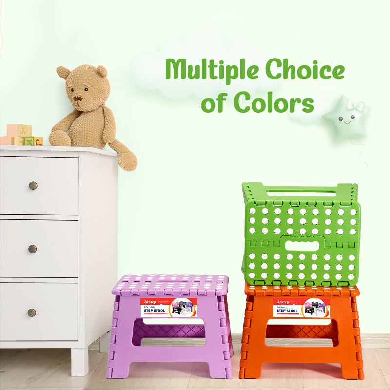 ACSTEP 9 Inch Folding Step Stool 300 LB Capacity Plastic Foldable Step Stools for Kids and Adults, Folding Stool Suitable for Kitchen, Stepping Stool with Handle Green Small Step Stool 1PC - Image 3