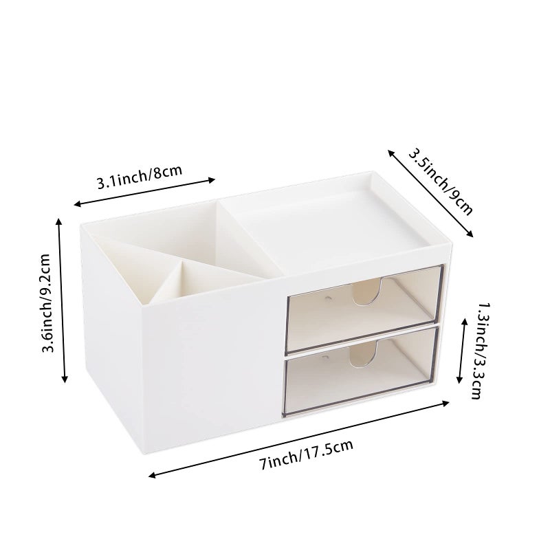 LETURE Office Desk Organizer with drawer, Office Supplies and Desk Accessories, Business Card/Pen/Pencil/Mobile Phone/Stationery Holder Storage Box (White) - Image 4