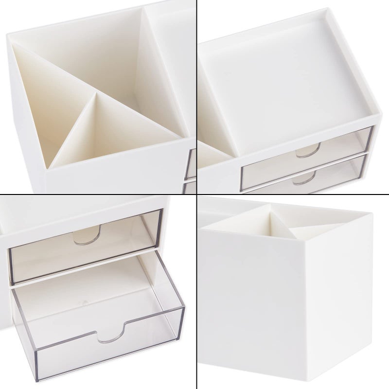 LETURE Office Desk Organizer with drawer, Office Supplies and Desk Accessories, Business Card/Pen/Pencil/Mobile Phone/Stationery Holder Storage Box (White) - Image 5