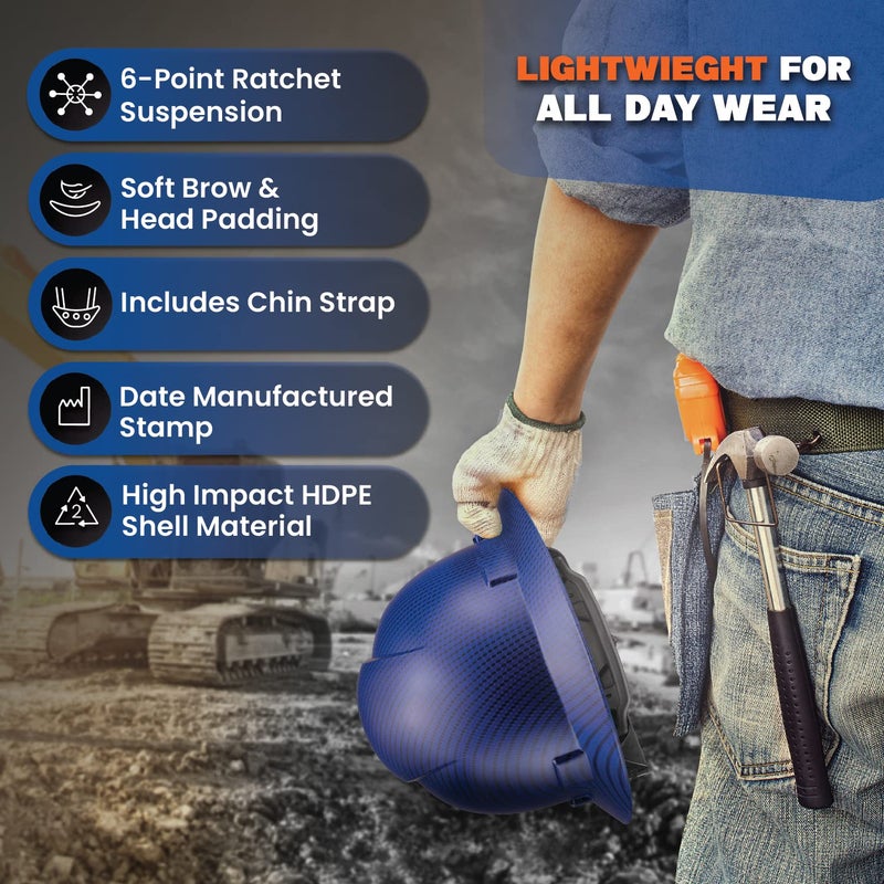 Acerpal Full Brim Non-Vented Beguiled Blue Carbon Fiber Design Matte Finish OSHA Hard Hat with 6-Point Suspension - Image 3