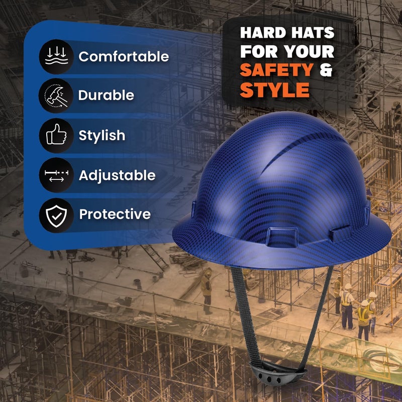 Acerpal Full Brim Non-Vented Beguiled Blue Carbon Fiber Design Matte Finish OSHA Hard Hat with 6-Point Suspension - Image 2