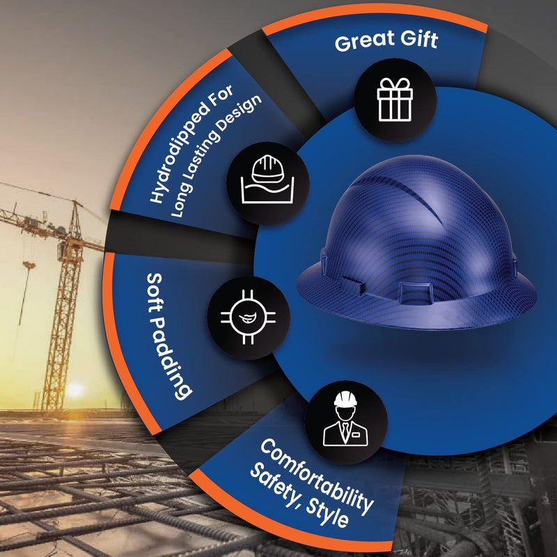 Acerpal Full Brim Non-Vented Beguiled Blue Carbon Fiber Design Matte Finish OSHA Hard Hat with 6-Point Suspension - Image 4