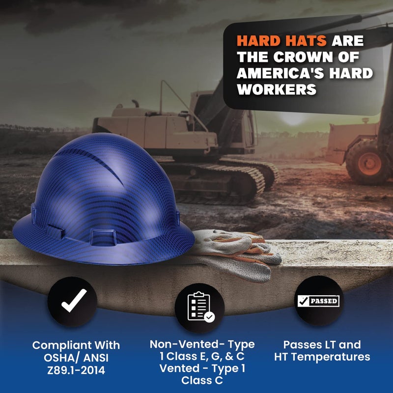 Acerpal Full Brim Non-Vented Beguiled Blue Carbon Fiber Design Matte Finish OSHA Hard Hat with 6-Point Suspension - Image 5