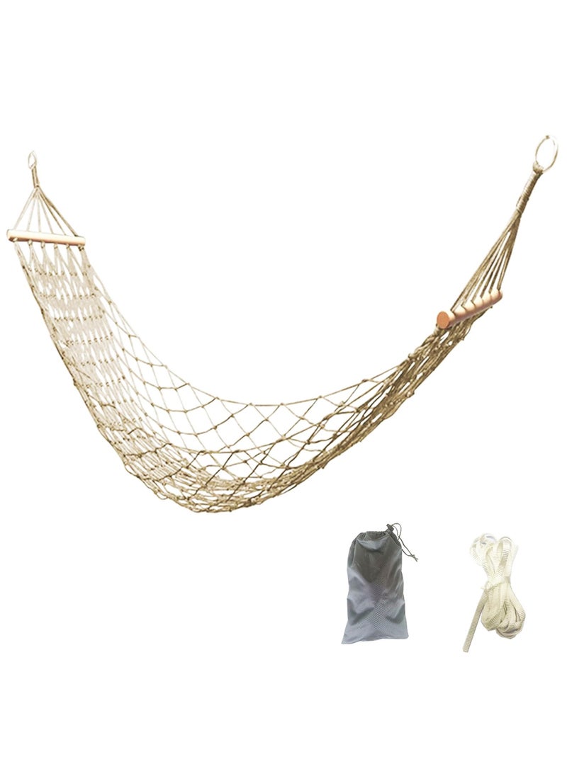 MileMelo Hammock Travel Camping Hammock White Outdoor Mesh Cotton Rope Swing Hammock Hanging On The Porch Or On A Beach Camping Hanging chair (Beige)  - Image 1