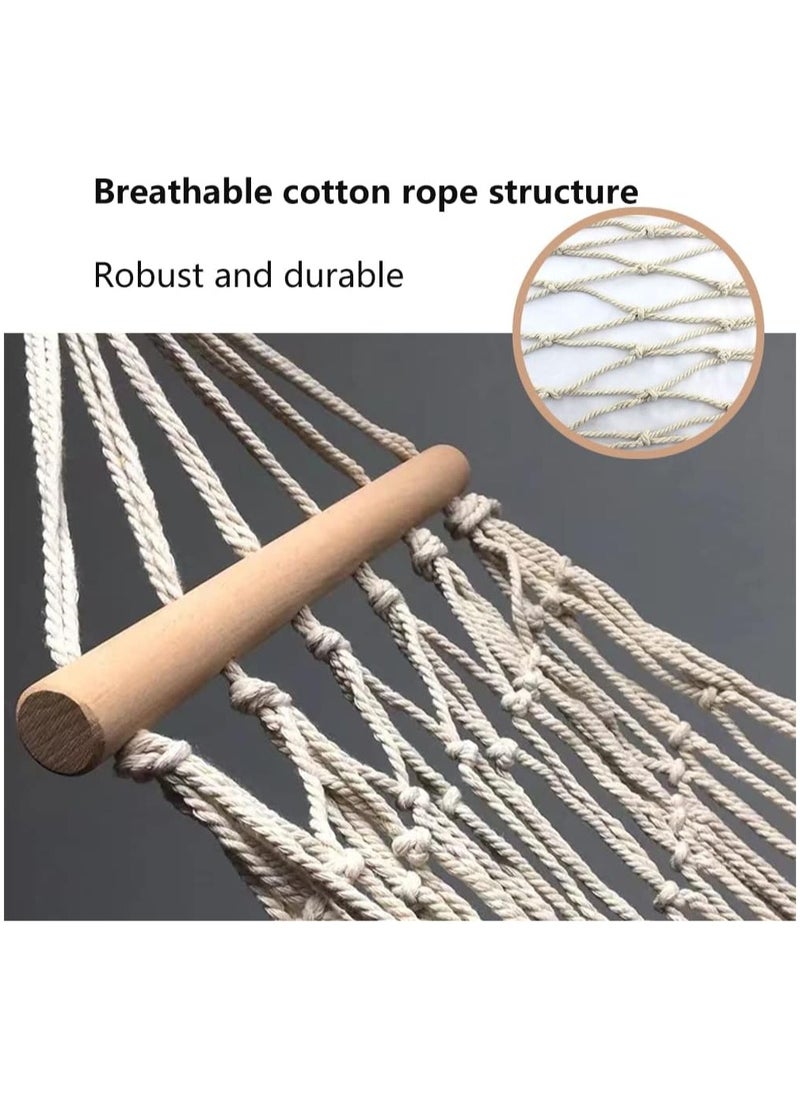 MileMelo Hammock Travel Camping Hammock White Outdoor Mesh Cotton Rope Swing Hammock Hanging On The Porch Or On A Beach Camping Hanging chair (Beige)  - Image 3