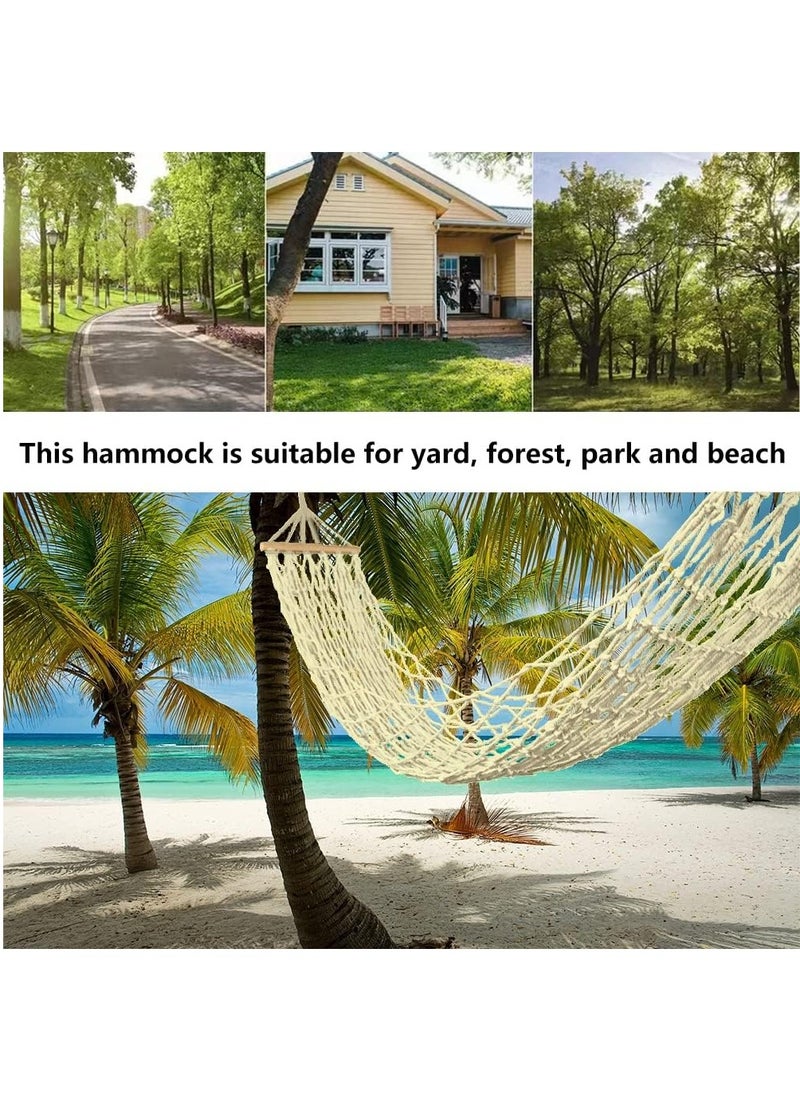 MileMelo Hammock Travel Camping Hammock White Outdoor Mesh Cotton Rope Swing Hammock Hanging On The Porch Or On A Beach Camping Hanging chair (Beige)  - Image 4