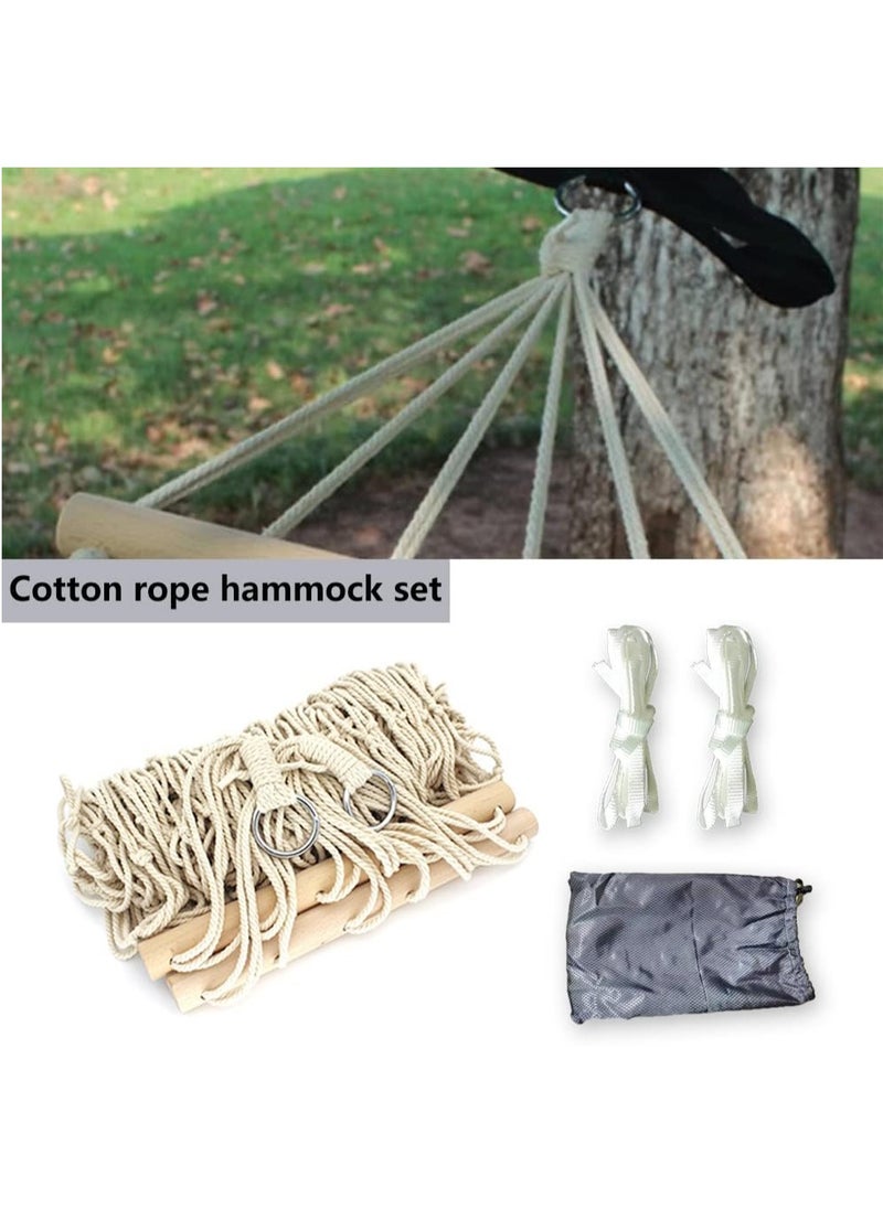 MileMelo Hammock Travel Camping Hammock White Outdoor Mesh Cotton Rope Swing Hammock Hanging On The Porch Or On A Beach Camping Hanging chair (Beige)  - Image 5