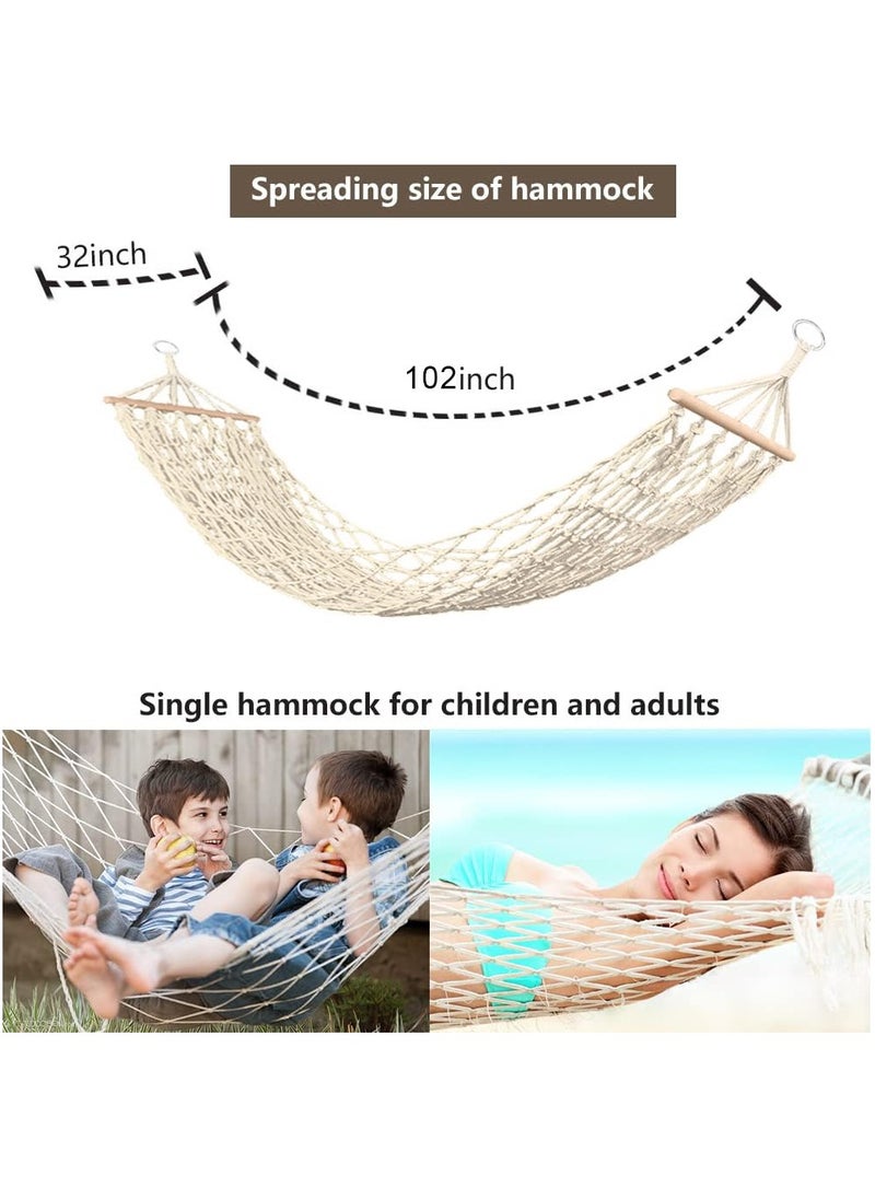 MileMelo Hammock Travel Camping Hammock White Outdoor Mesh Cotton Rope Swing Hammock Hanging On The Porch Or On A Beach Camping Hanging chair (Beige)  - Image 2