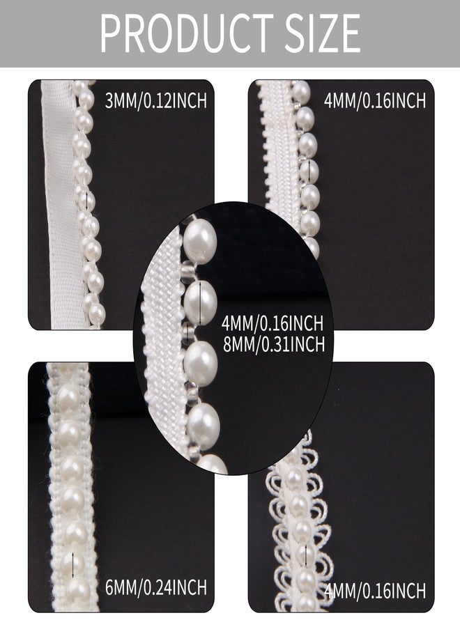 HLTOO 5 Yards Pearls Lace Ribbon Trim, White Beaded Fringe Trim Applique, for Sewing Clothing, Curtains, Wedding Decoration, Bridal Dress, Belt, Headwear, 5 Styles - Image 2