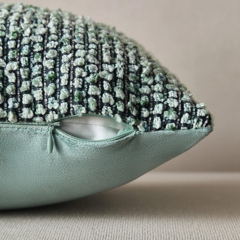 Allorry Decorative Lumbar Pillow Cover 12x20 Green Striped Soft Wool Lumbar Throw Pillow Neutral Textured Boho Cushion Covers for Modern Farmhouse Sofa Bedroom Living Room Decor SY011-D12 - Image 2