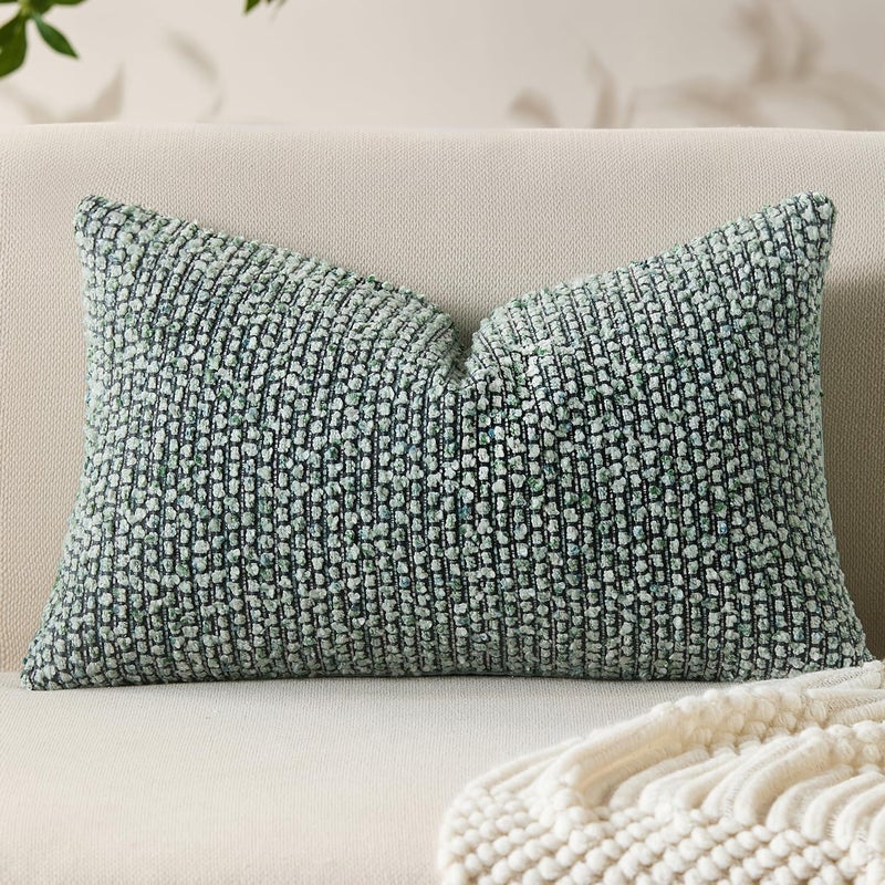 Allorry Decorative Lumbar Pillow Cover 12x20 Green Striped Soft Wool Lumbar Throw Pillow Neutral Textured Boho Cushion Covers for Modern Farmhouse Sofa Bedroom Living Room Decor SY011-D12 - Image 1