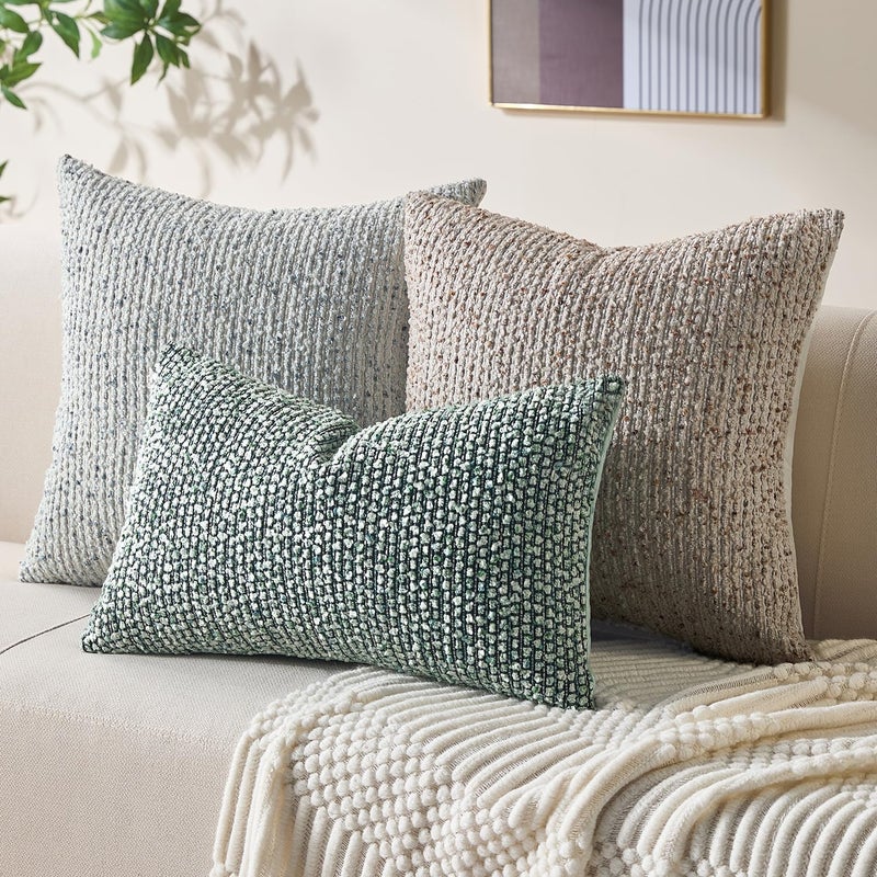 Allorry Decorative Lumbar Pillow Cover 12x20 Green Striped Soft Wool Lumbar Throw Pillow Neutral Textured Boho Cushion Covers for Modern Farmhouse Sofa Bedroom Living Room Decor SY011-D12 - Image 4
