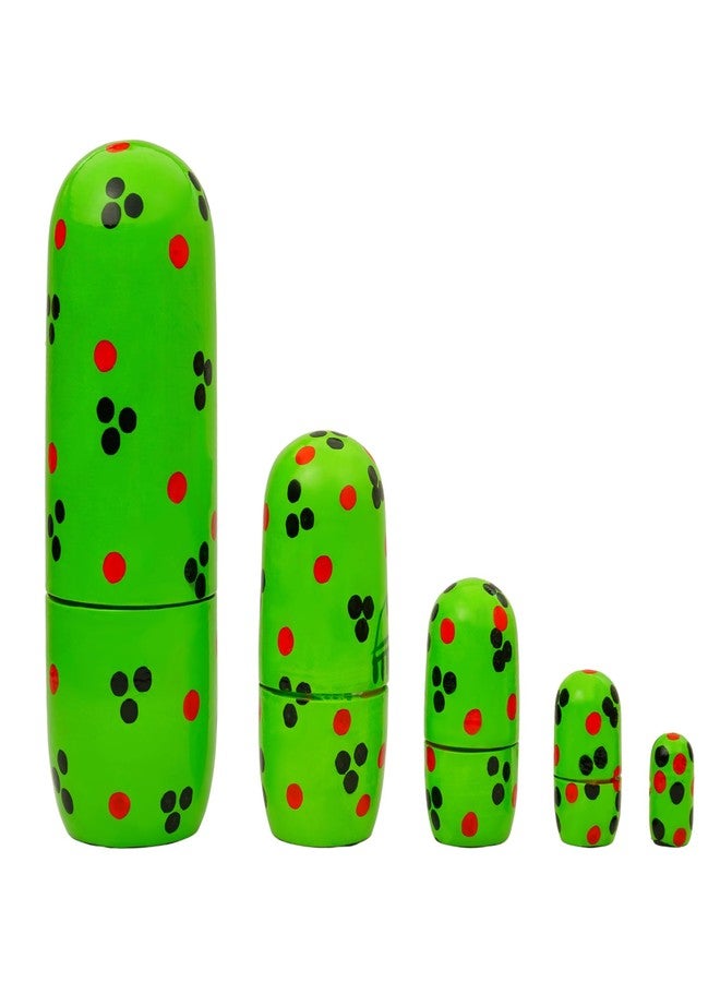 TOOLART® Set of 5Pcs Hand Painted Cute Wooden Russian Matryoshka Stacking Nested Wood Dolls - Green - Image 5