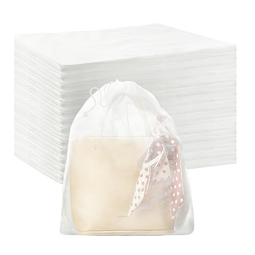 Berlune 200 Pcs Dust Bag for Purse Travel Shoe 19.7 x 15.8 Inches Non Woven Fabric Handbag Storage Organizer Breathable Dust Bag with Rope for Storing Shoes Boots, White - Image 1