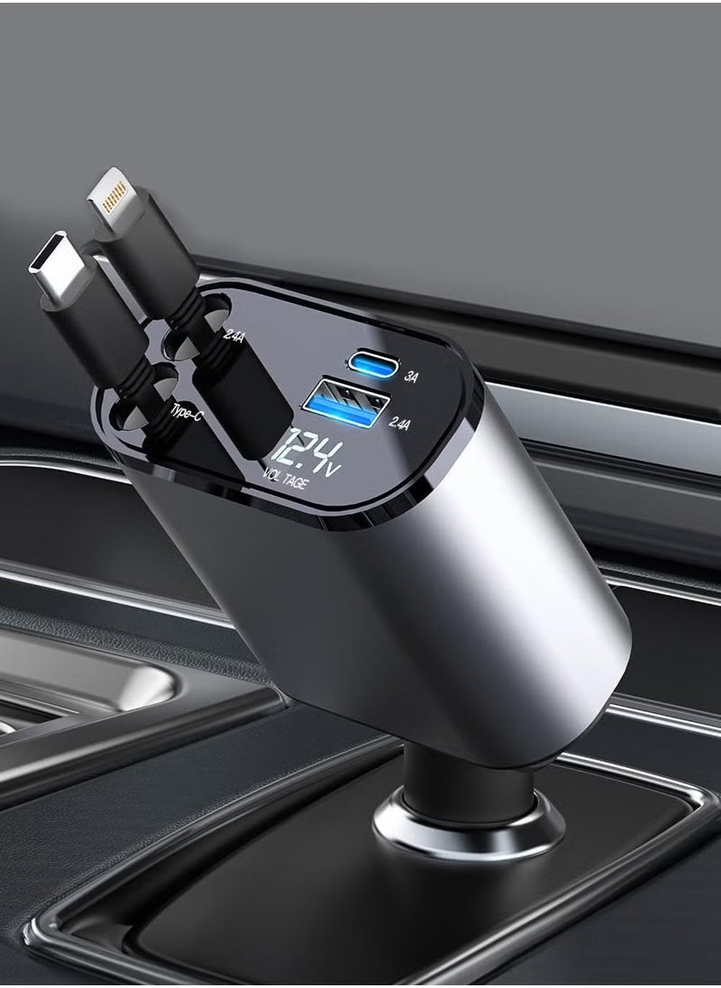 يوارب كينج 12 / 24V 120W شاحن سيارة سريعة ، سيارة سريعة محول الطاقة pd20w مع قابل للسحب خط شحن ، تنطبق على اي فون نوع ج 40W بلوتوث الناقل التسلسلي العام شاحن سيارة التوصيل ، يمكن أن تكون مرتبطة مع اي فون ، سامسونج ، غالاكسي ، هواوي ، الدخن  - Image 1