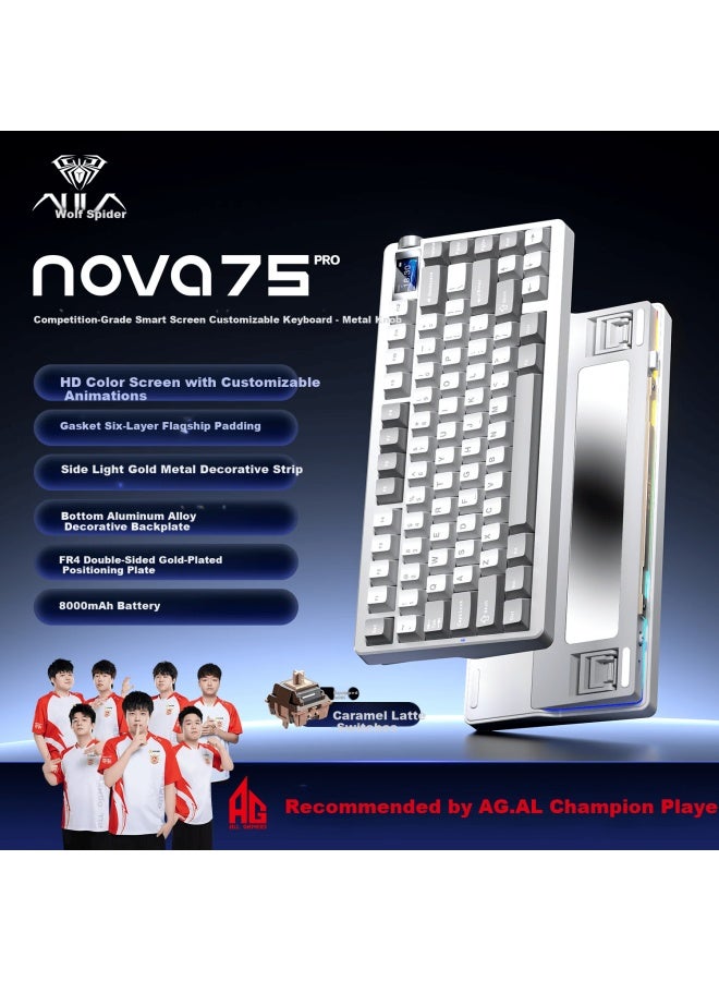 Aula Nova75 Customizable Mechanical Keyboard Tri-mode Wireless Wired Bluetooth Gasket Structure Hot-swappable Full-key Gaming Office Galaxy Gray Caramel Latte Switches - Image 4