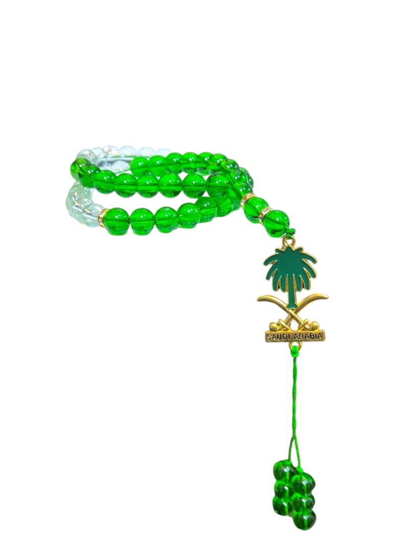 Saudi Arabia National Day Prayer Beads (Misbaha) with Palm & Swords Emblem - Image 1