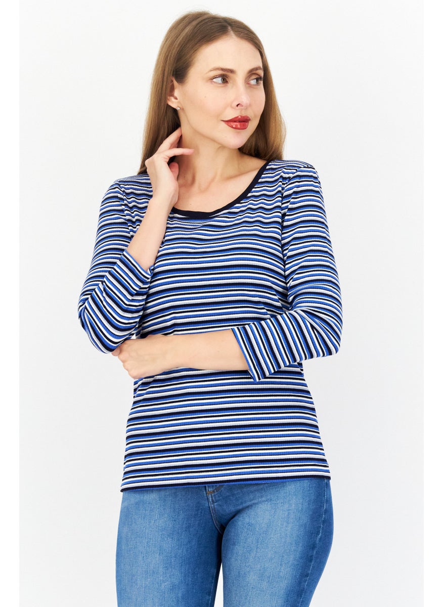 Women Round Neck Long  Sleeves Stripe Top, Blue Combo - pzsku/ZE7A64A06B86486937DA4Z/45/_/1724350684/5e73fa27-24fe-41bb-a56a-a547df73e5b2