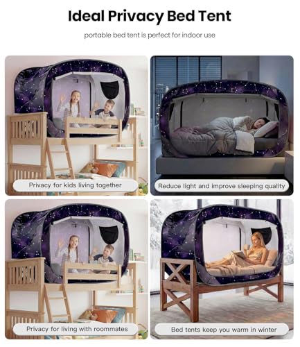 ANC POP Bed Tent Twin Bed Canopy Portable Dream Tent for Adult Indoor Sleeping Tents with 2 Doors Breathable Private Space Tents, Starry Constellation - Image 4