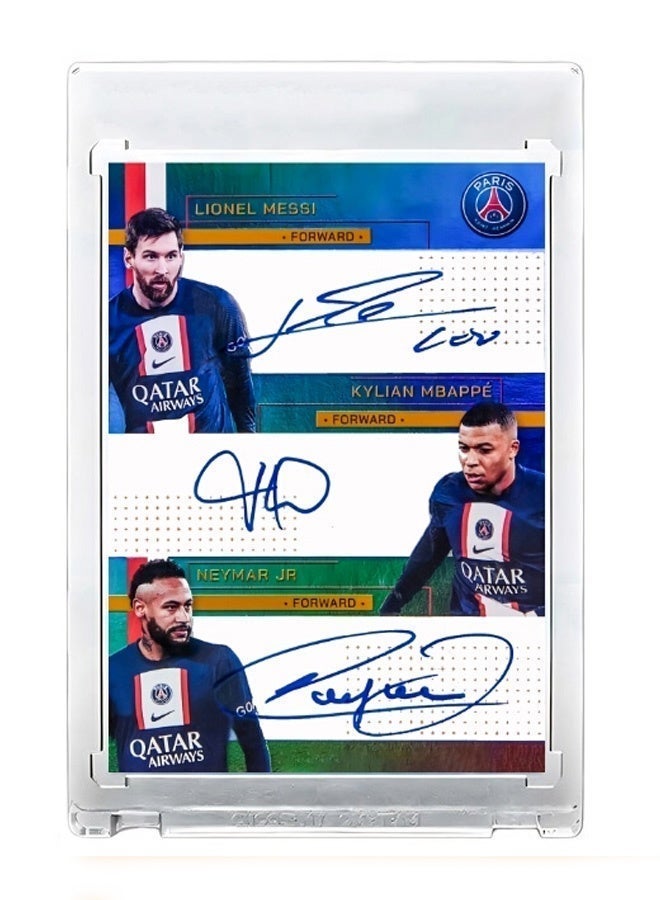 بانيني بطاقة كرة قدم بتوقيع ليونيل ميسي ونيمار وكيليان مبابي، بطاقة تداول موقعة، إصدار ريفراكتور للمجمعين، تذكارات وبطاقات رياضية لعشاق كرة القدم وهواة الجمع - Image 1