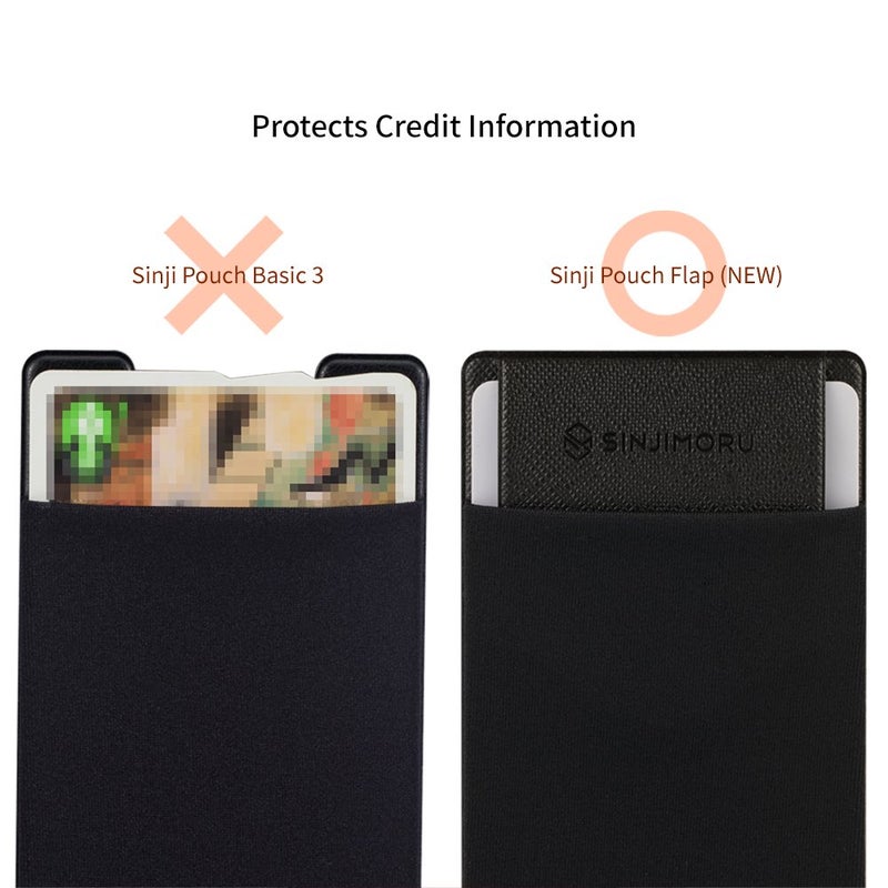 Sinjimoru Secure Card Holder for Back of Phone, Stretchy Fabric Cell Phone Wallet Stick On Credit Card Case for iPhone & Android. Sinji Pouch Flap Black - Image 3