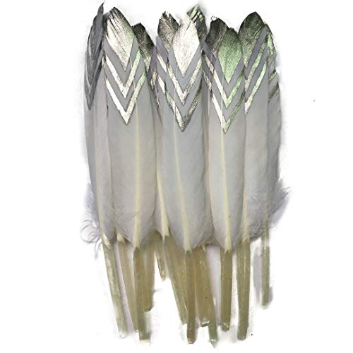 Sowder 50pcs Colorful Gold Goose Feathers 4-6inch(10-15cm) for Art Craft Party Decoration Clothing Accessories Duck Feather(White&Silver) - Image 1