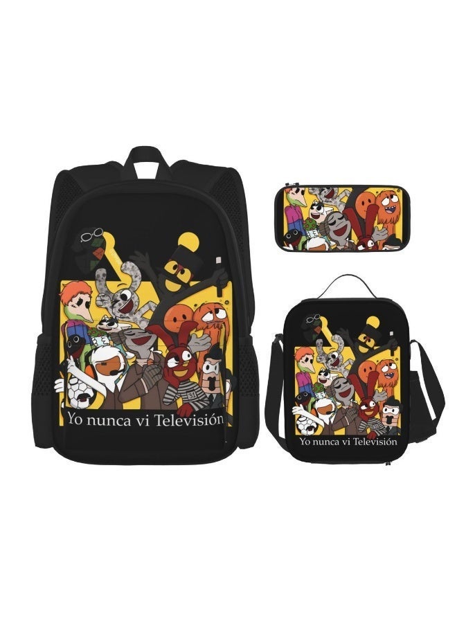 3-Piece Cartoon Student Backpack Set with Spine-Protecting School Bag, Lunch Bag, and Pencil Case for Kids - Image 1